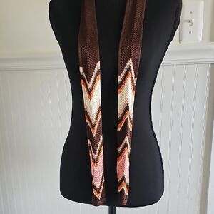 Woven Rayon Chevron Scarf, Sash in Brown, Pink & Cream